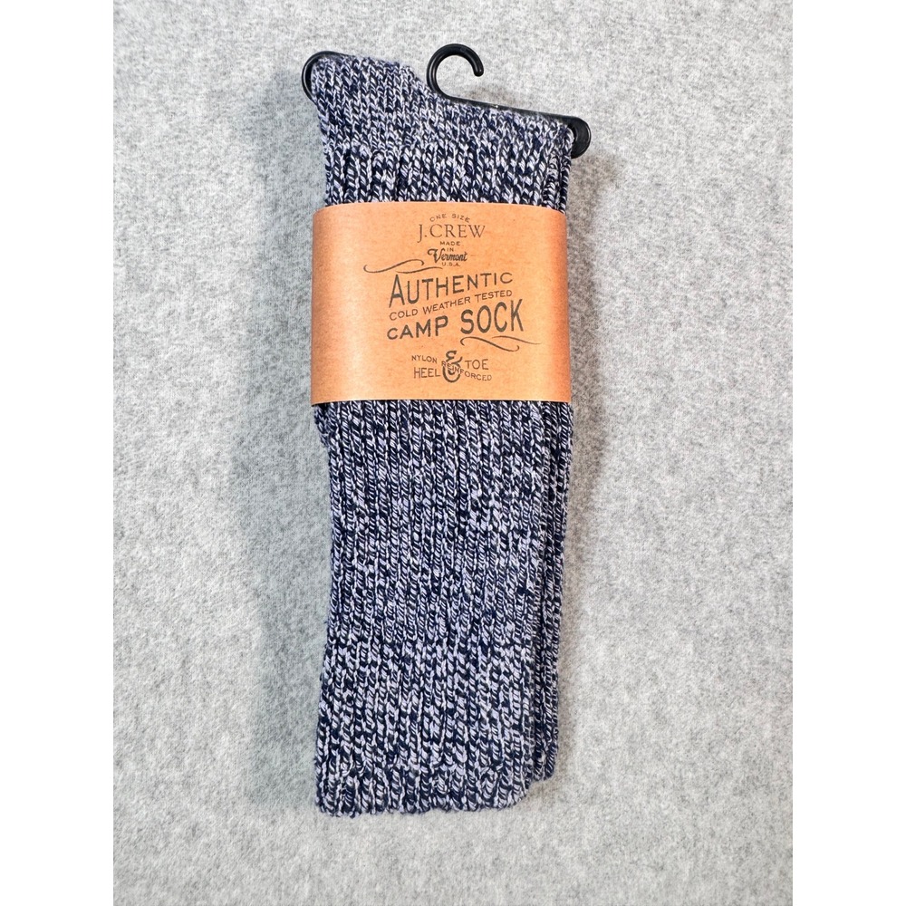 J.Crew Mens Authentic Camp Socks Marled Navy White Made in USA One Size 31528